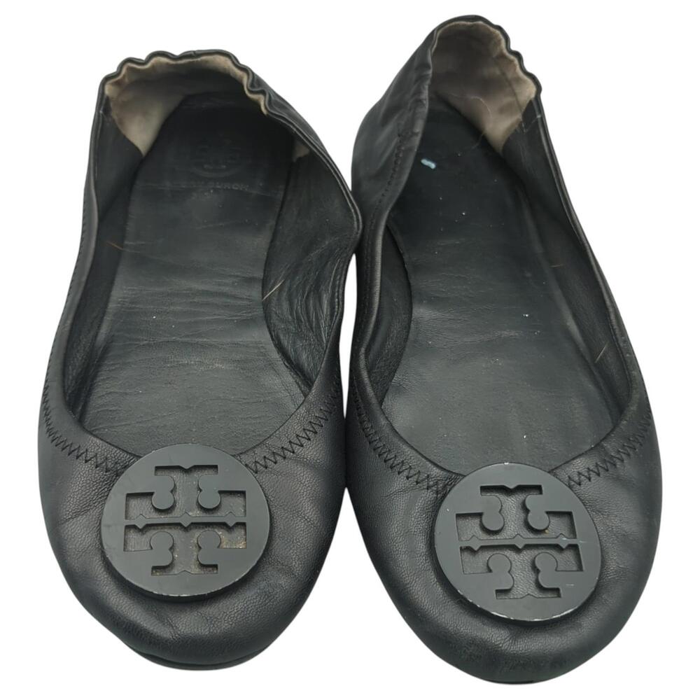 Tory Burch Minnie Travel Ballet Flats 9M Perfect Black Double T Ballerina Shoes